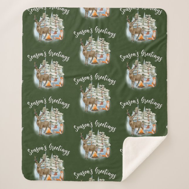Woodland Animals Christmas Medium Sherpa Blanket (Front)