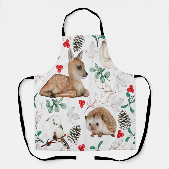 Woodland animals Christmas pattern Nordic Apron (Front)