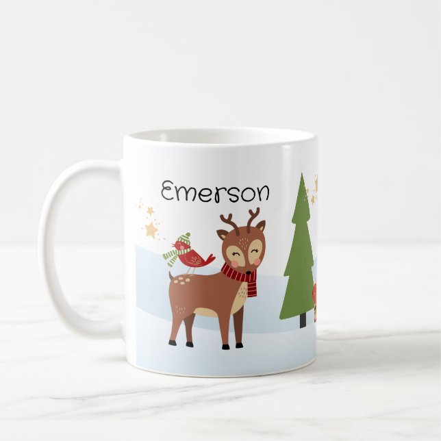 Woodland Animals Christmas Personalized Mug (Left)