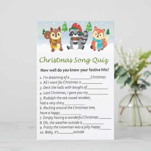Woodland animals christmas song quiz game