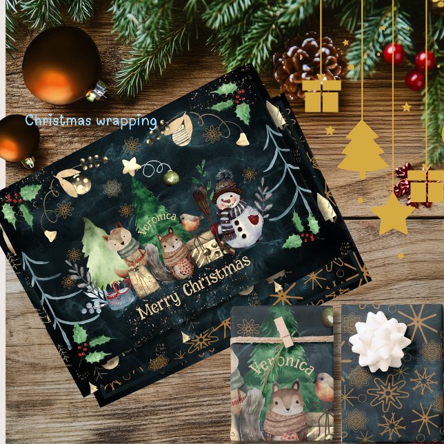 Woodland Animals Christmas Teal Wrapping Paper Sheets (Woodland Animals Christmas Teal Wrapping Paper Sheets)