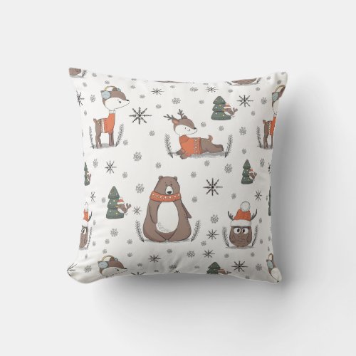 Woodland Animals Christmas Throw Pillow