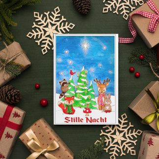 Woodland Animals Christmas Tree Stille Nacht Holiday Card