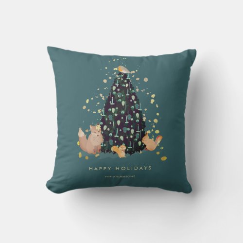 Woodland Animals Christmas Tree Throw Pillow