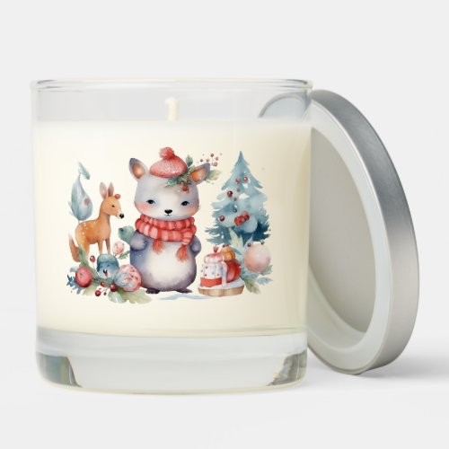 Woodland Animals Christmas Watercolor Art Scented Candle