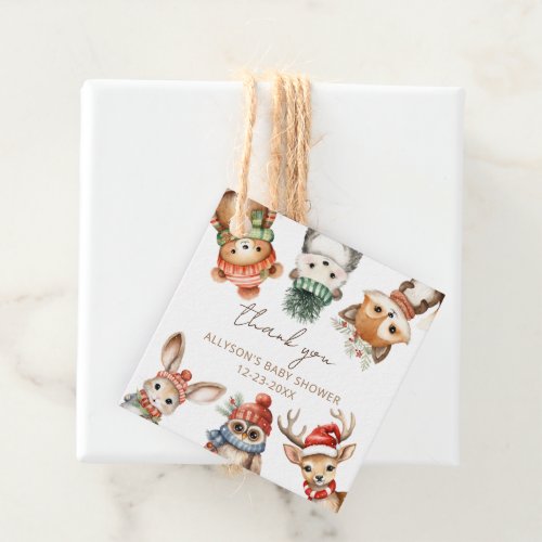 Woodland animals Christmas winter baby shower Favor Tags