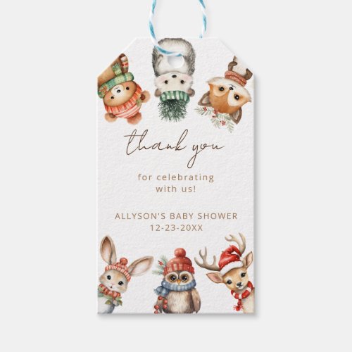 Woodland animals Christmas winter baby shower Gift Tags