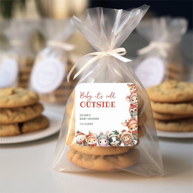 Woodland Animals Christmas Winter Baby Shower Square Sticker (Creator Uploaded)