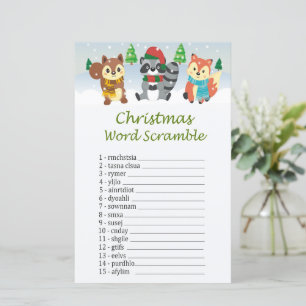 Woodland animals christmas word scramble game
