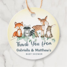 Woodland animals circle thank you tags. Forest.