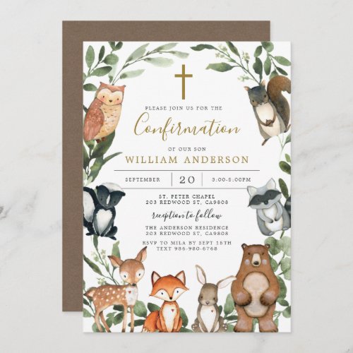 Woodland Animals Confirmation Invitation