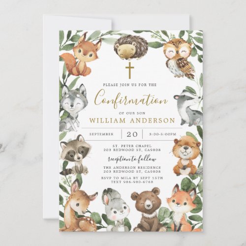 Woodland Animals Confirmation Invitation