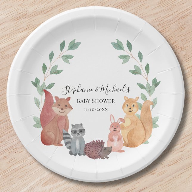 Woodland Animals Couple's Baby Shower Paper Plates (Creator Uploaded)