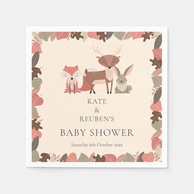 Woodland Animals Couples Baby Shower Sprinkle Napkins (Front)