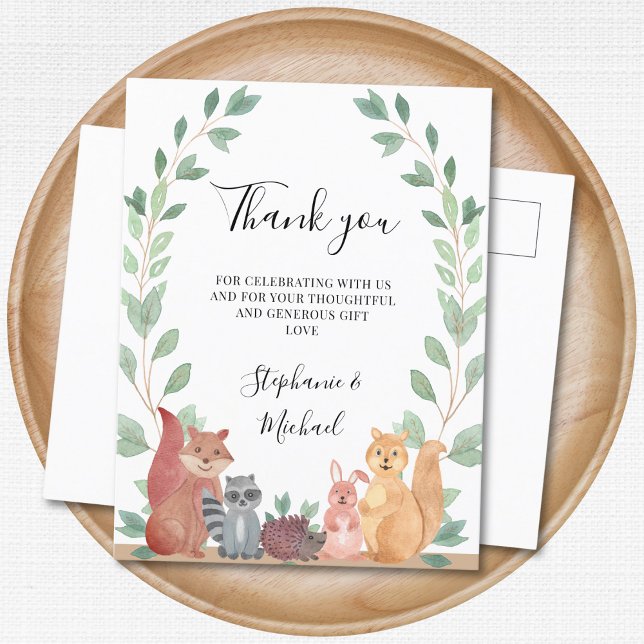 Woodland Animals Couples Baby Shower Thank You Postcard (Creator Uploaded)