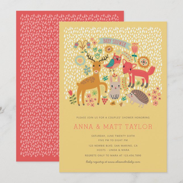 Woodland Animals Couples' Shower Invitation (Front/Back)
