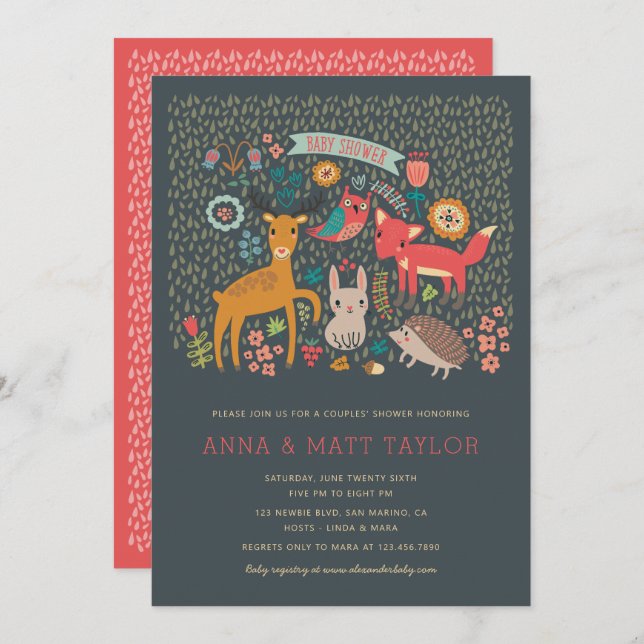 Woodland Animals Couples' Shower Invitation (Front/Back)