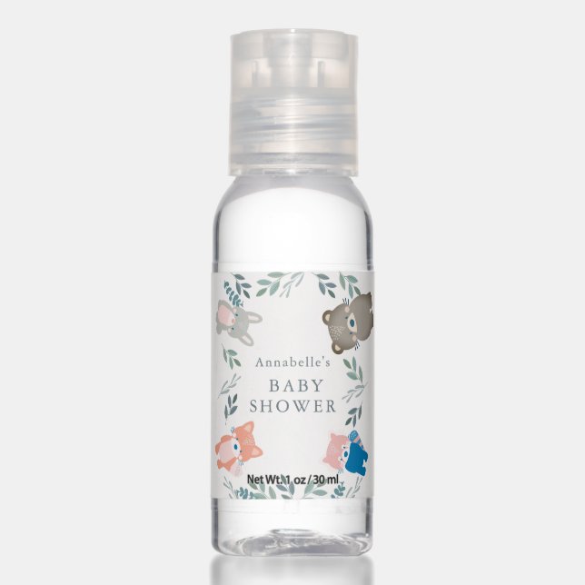 Woodland Animals Cream Baby Shower Favor Hand Sanitizer (Front)