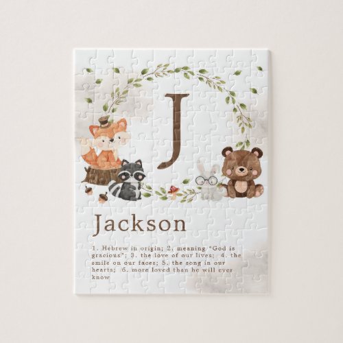 Woodland Animals Custom Monogram Jigsaw Puzzle