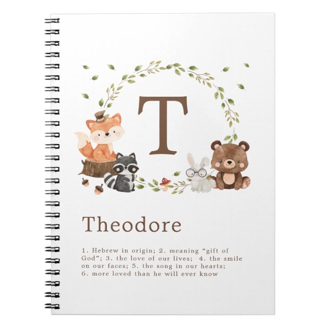 Woodland Animals Custom Monogram  Notebook (Front)