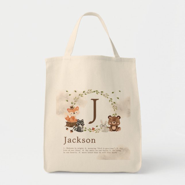 Woodland Animals Custom Monogram Tote Bag (Front)