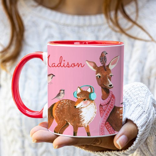 Woodland Animals Custom Name Christmas Mug