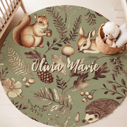 Woodland Animals Custom Name Nursery Rug