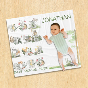 Woodland Animals Custom Numbers Milestone Age  Fleece Blanket