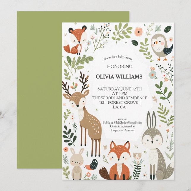 Woodland Animals Cute Baby Shower Invitation (Front/Back)