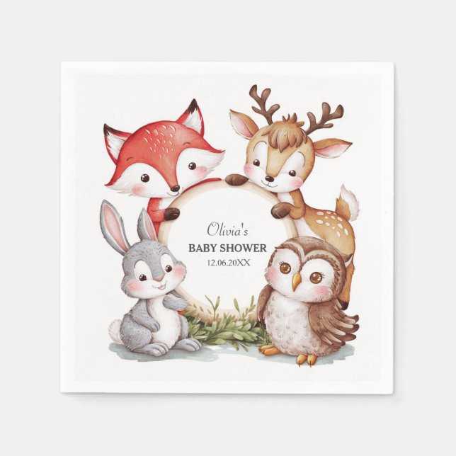 Woodland Animals Cute Baby Shower Napkins (Front)