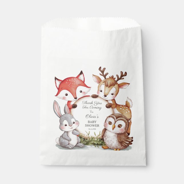 Woodland Animals Cute Baby Shower Thank You Favor Bag (Front)