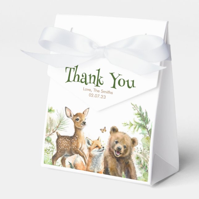 Woodland Animals Cute Baby Shower Thank You Favor Boxes (Front Side)
