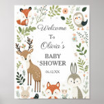 Woodland Animals Cute Baby Shower Welcome Poster