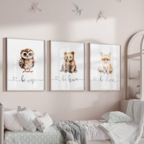 Woodland animals cute be brave nursery wall art sets