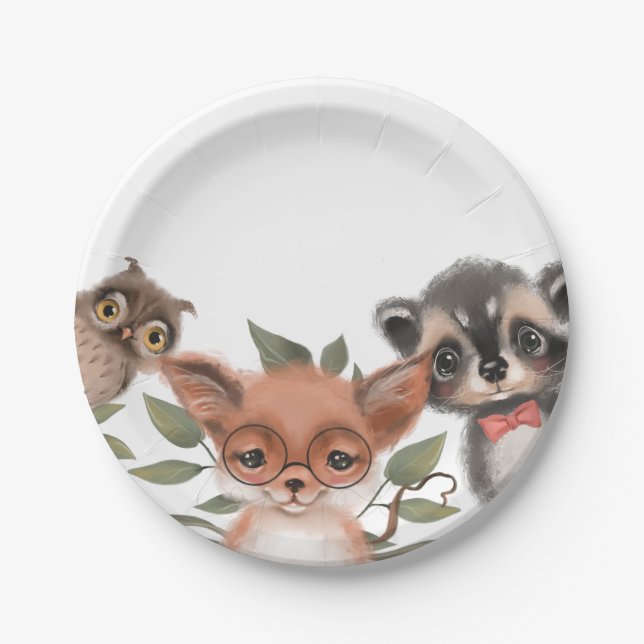 Woodland Animals Cute Birthday Party Theme Paper Plates (Front)