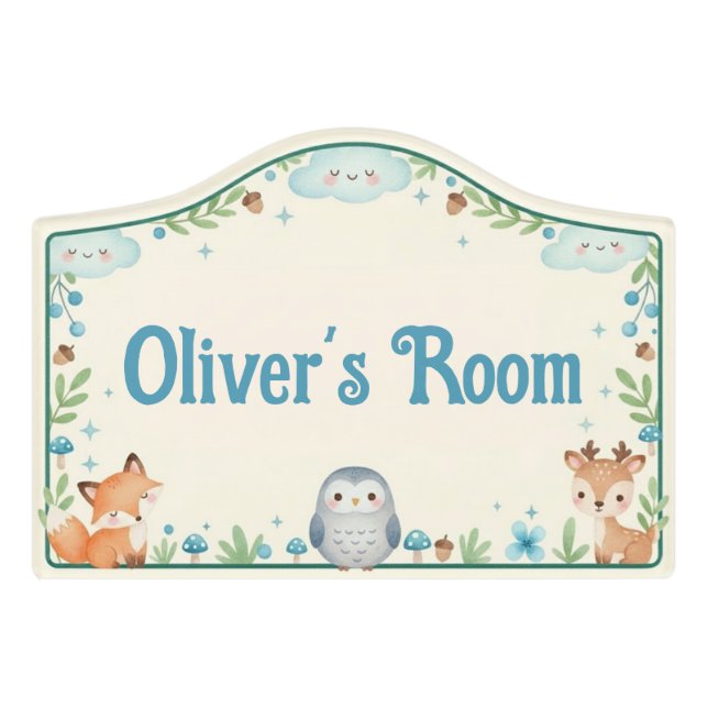 Woodland Animals Cute Boys Kids Bedroom Door Sign (Small Crest Front)