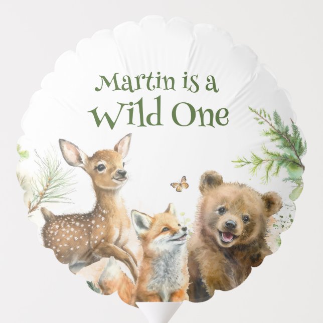Woodland Animals Cute First Birthday Balloon (Back)