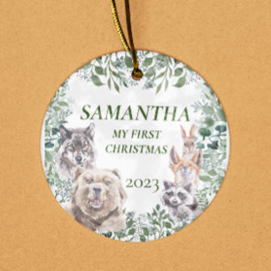Woodland Animals Cute First Christmas Baby Ceramic Ornament