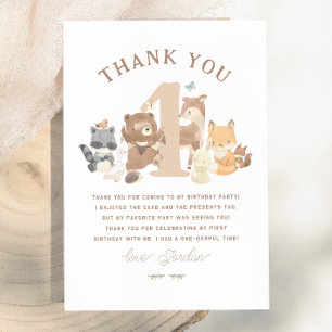Woodland Animals Cute First Photo Birthday Party Thank You Card