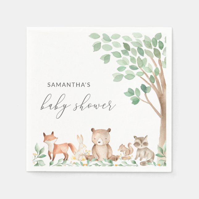 Woodland Animals Cute Gender Neutral Baby Shower Napkins (Front)