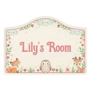 Woodland Animals Cute Girls Kids Bedroom Door Sign