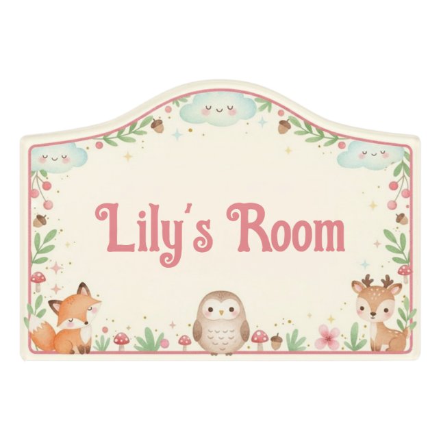 Woodland Animals Cute Girls Kids Bedroom Door Sign (Small Crest Front)