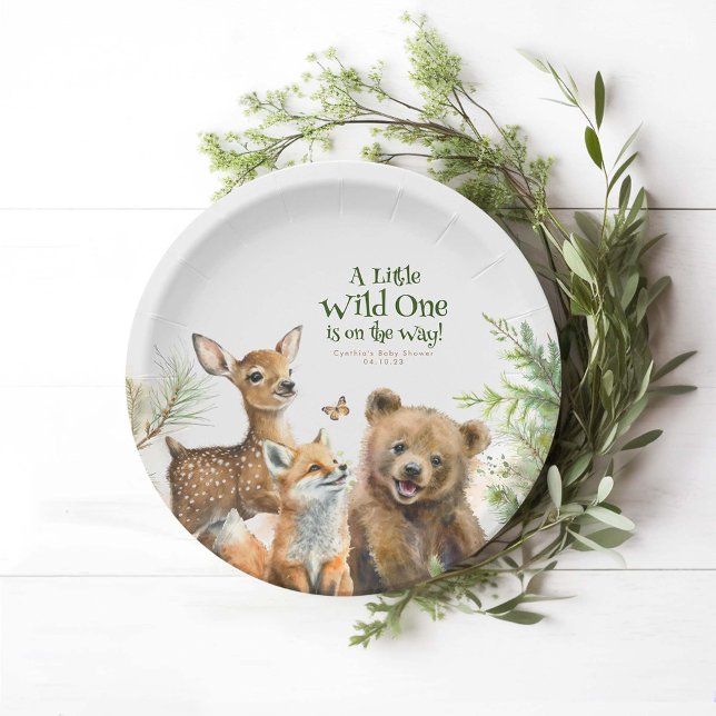 Woodland Animals Cute Little Wild One Baby Shower Paper Plates (Woodland Animals Paper Plates)