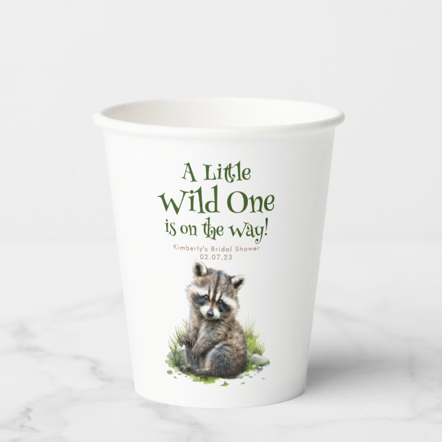 Woodland Animals Cute Raccoon Baby Shower Paper Cups (Front)