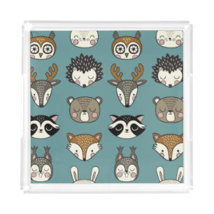 Woodland Animals Cute Vintage Pattern Acrylic Tray