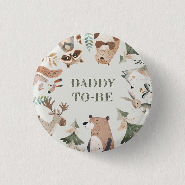 Woodland animals Daddy to be Baby shower Button (Front)