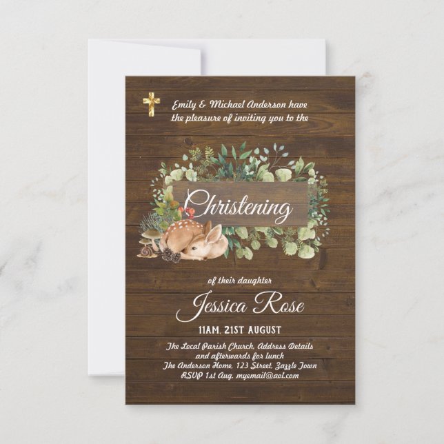 Woodland Animals Deer Christening Invite Baptism  (Front)