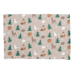 Woodland Animals Deer Fox Bunny Pattern Trees Pillow Case