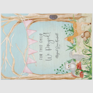 Woodland Animals Deer Owl Hedgehog Baby Girl Tissue Paper