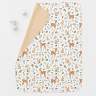 Woodland Animals Deer Rabbit Squirrel Mushroom Boy Baby Blanket